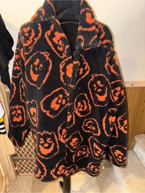The Quacker Factory 1X Halloween Pumpkin Jack O Lantern Teddy Fleece Jacket
